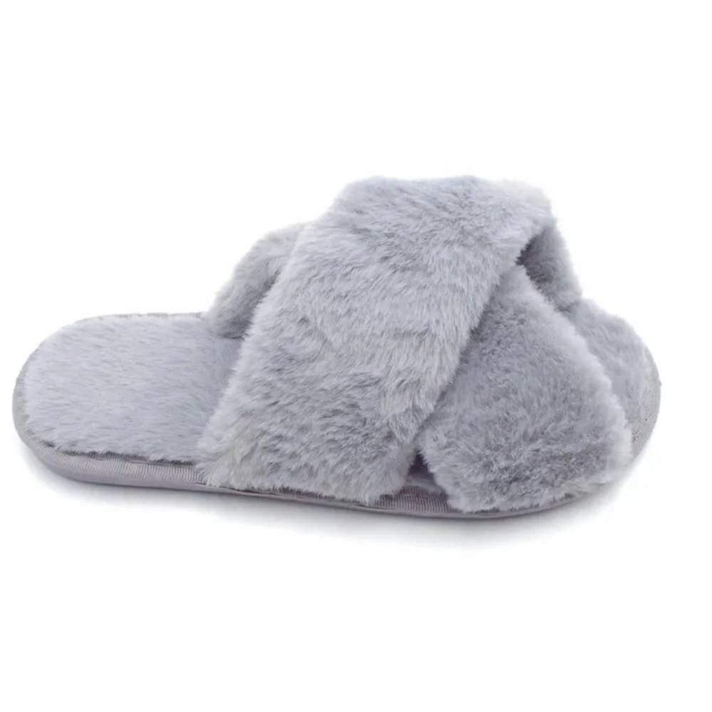Women's Fuzzy Slippers House Slippers Cross Band Slippers Indoor Outdoor - Picture 5 of 7
